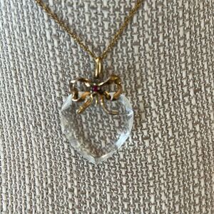 14k GF gold vintage Lenox crystal heart with Ruby chip